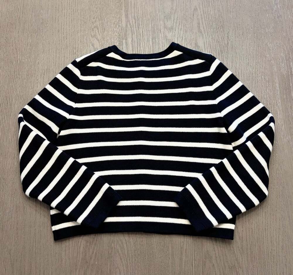J.Crew Emilie Sweater Lady Jacket Black Ivory Stripe Gold Buttons M - Picture 4 of 9